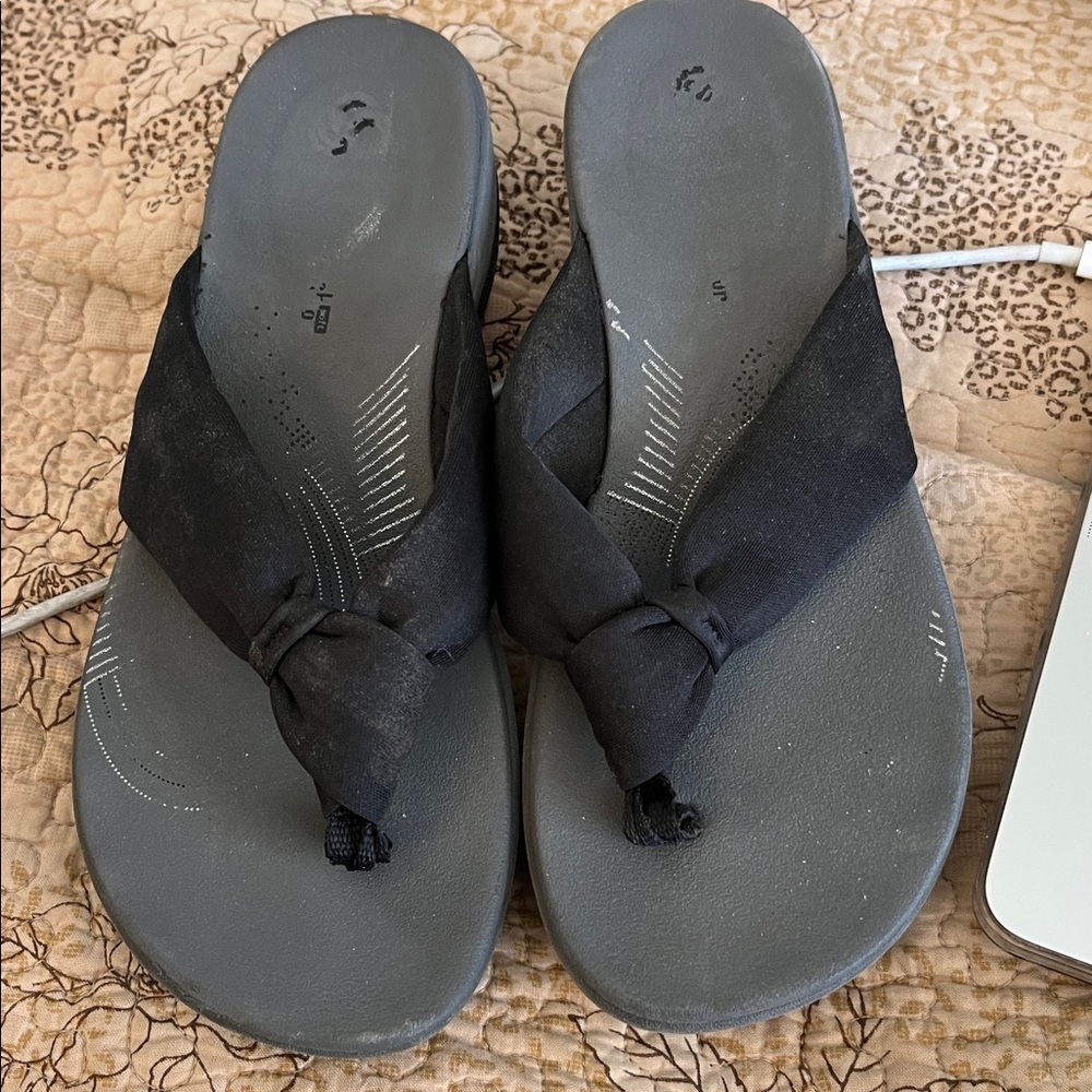 Clarks Cloudsteppers Arla Glison Sandals Women's 6‎ Black Grey Wedge Flip Flops